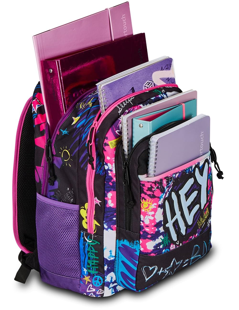 mitama-flower-fashion-zaino-triplo-scomparto-viola-nero-scuola-elementare image 7