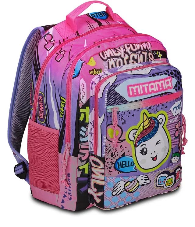mitama-only-funny-moments-zaino-triplo-scomparto-viola-e-nero-scuola-elementare image 1