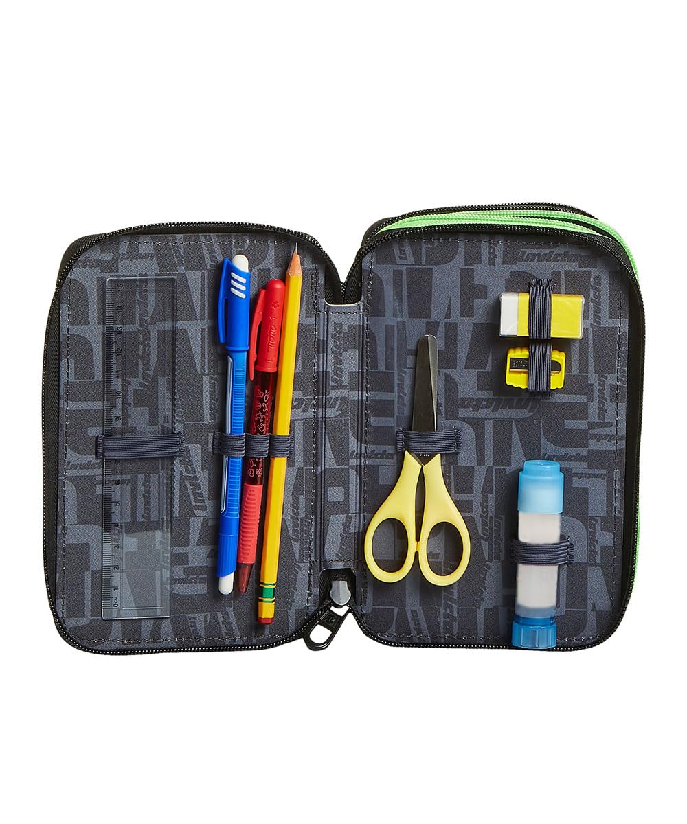invicta-astuccio-scuola-3-zip-kupang-nero-verde-triplo-scomparto-completo image 3