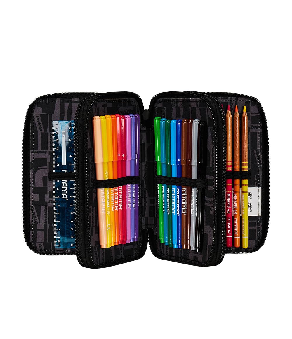 invicta-astuccio-scuola-3-zip-fantasy-blu-nero-44-pezzi image 2
