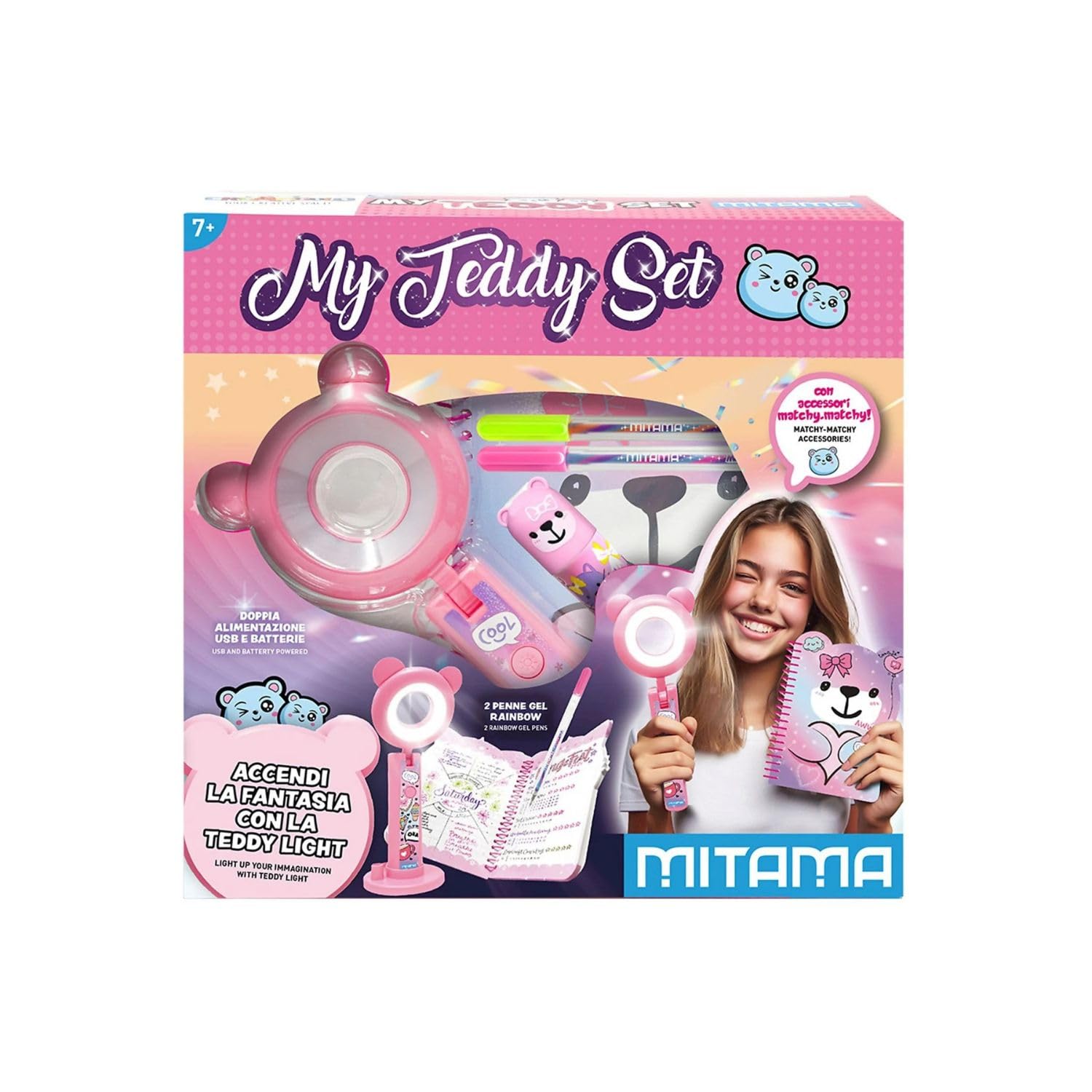 mitama-scatola-my-teddy-set-rosa-con-lampada-teddy-e-cancelleria image 2