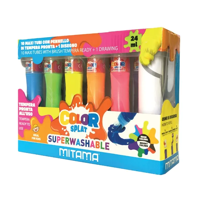 mitama-colorsplat-10-maxi-tubi-tempera-lavabile-24-ml-pennello-e-disegno image 1