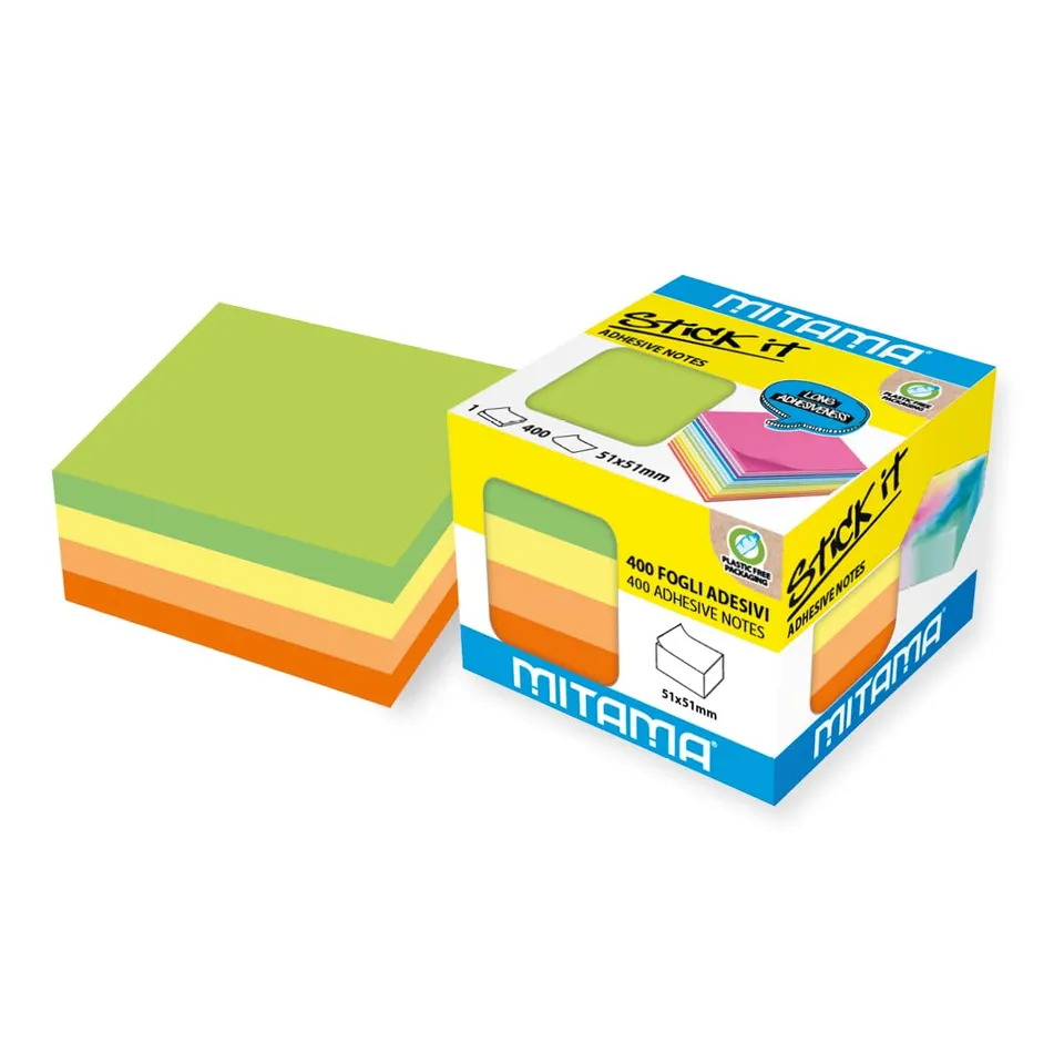 mitama-mini-cubo-notes-adesivi-stick-it-400-foglietti-51x51-mm-colori-fluo image 1