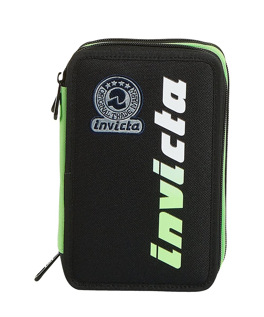 invicta-astuccio-scuola-3-zip-kupang-nero-verde-triplo-scomparto-completo image 6