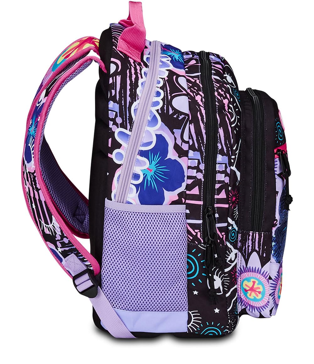 mitama-flower-fashion-zaino-triplo-scomparto-viola-nero-scuola-elementare image 3