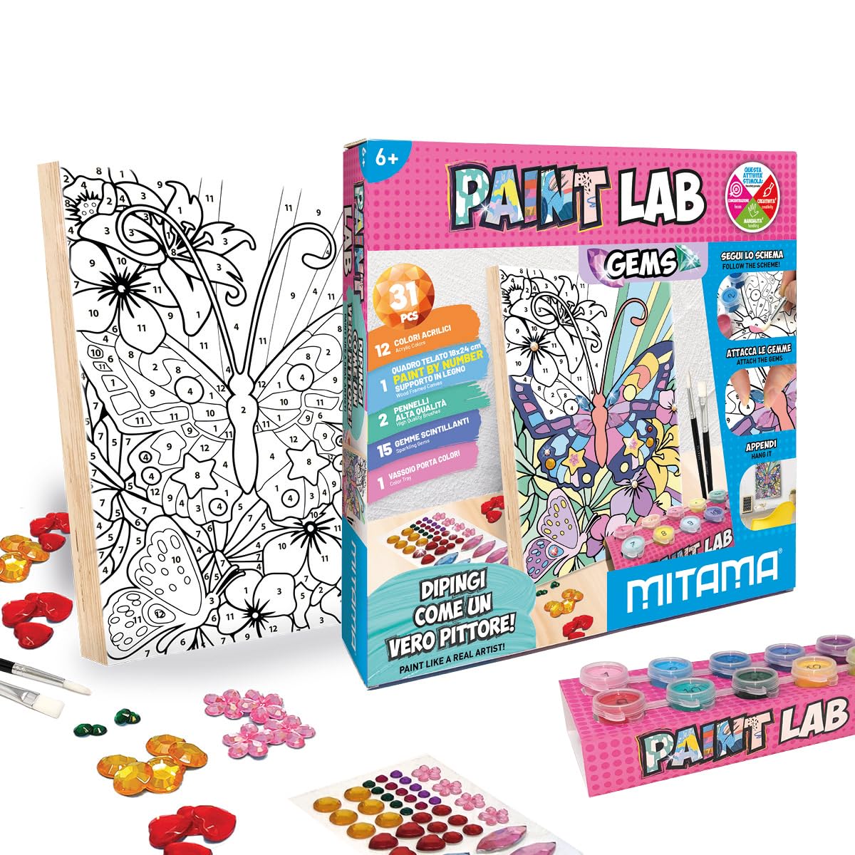 mitama-paint-lab-kit-pittura-con-tela-paint-by-number-e-12-colori-acrilici image 1