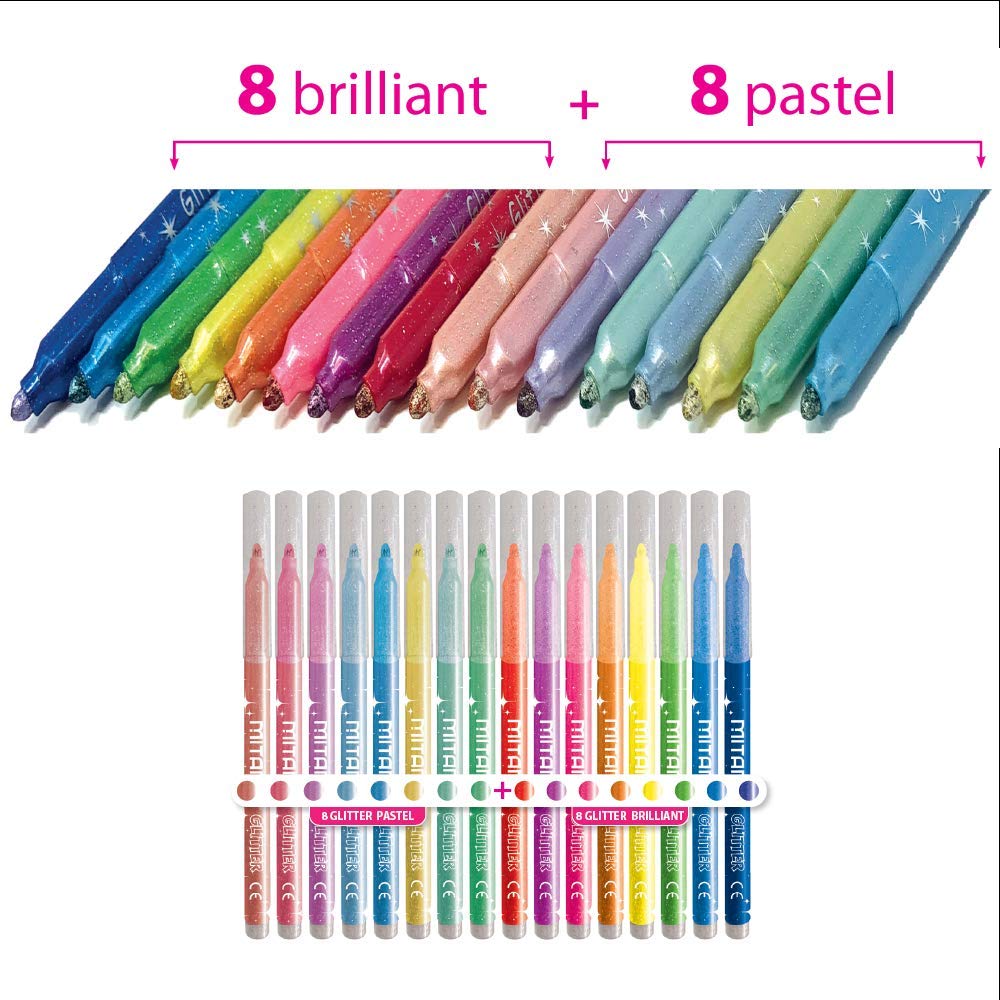 mitama-pennarelli-glitter-triangolari-punta-fine-16-pezzi-8-pastel-8-brillanti-p image 3