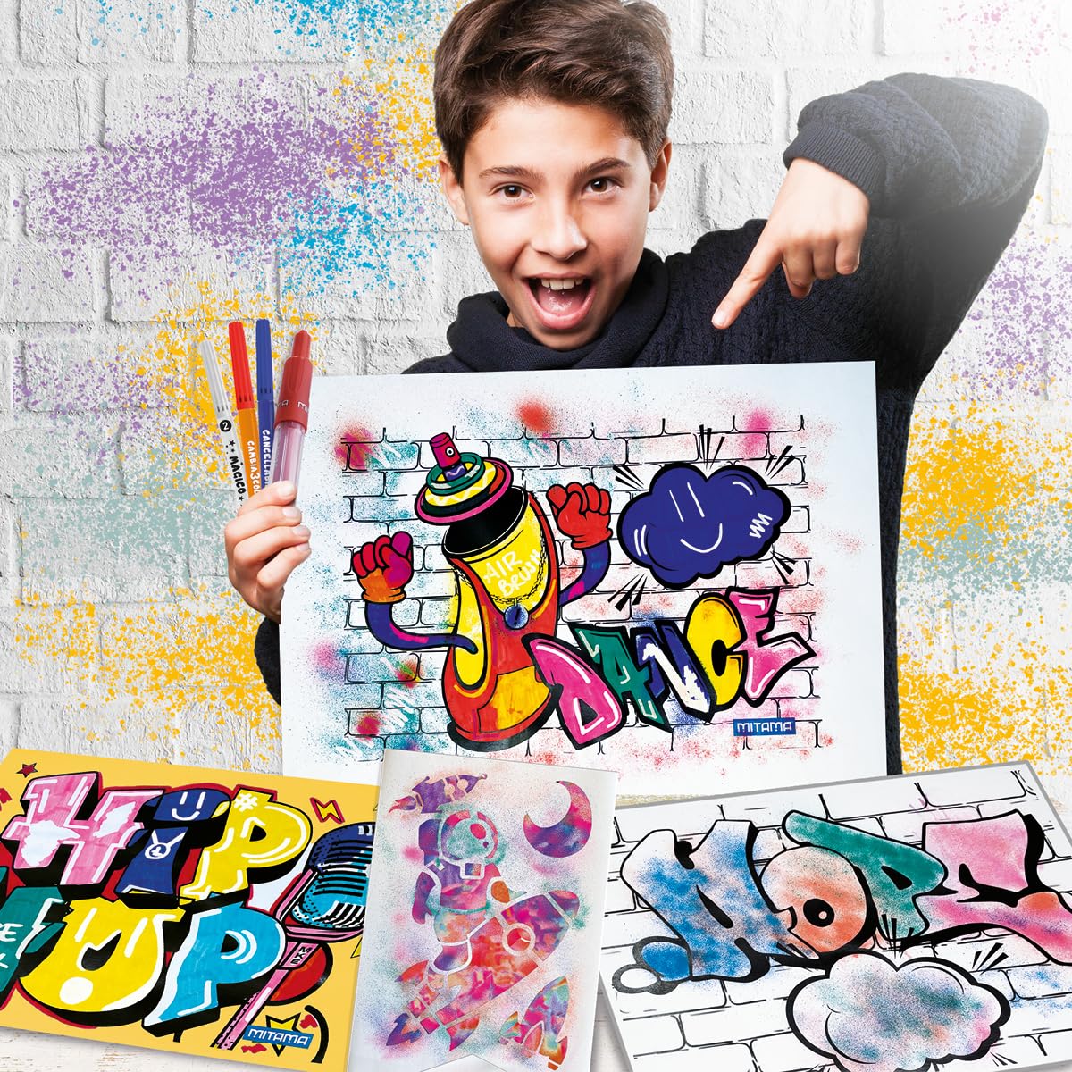mitama-graffiti-art-kit-creativo-24-pz-con-aerografi-e-stencil-28x39-5x5-cm image 4