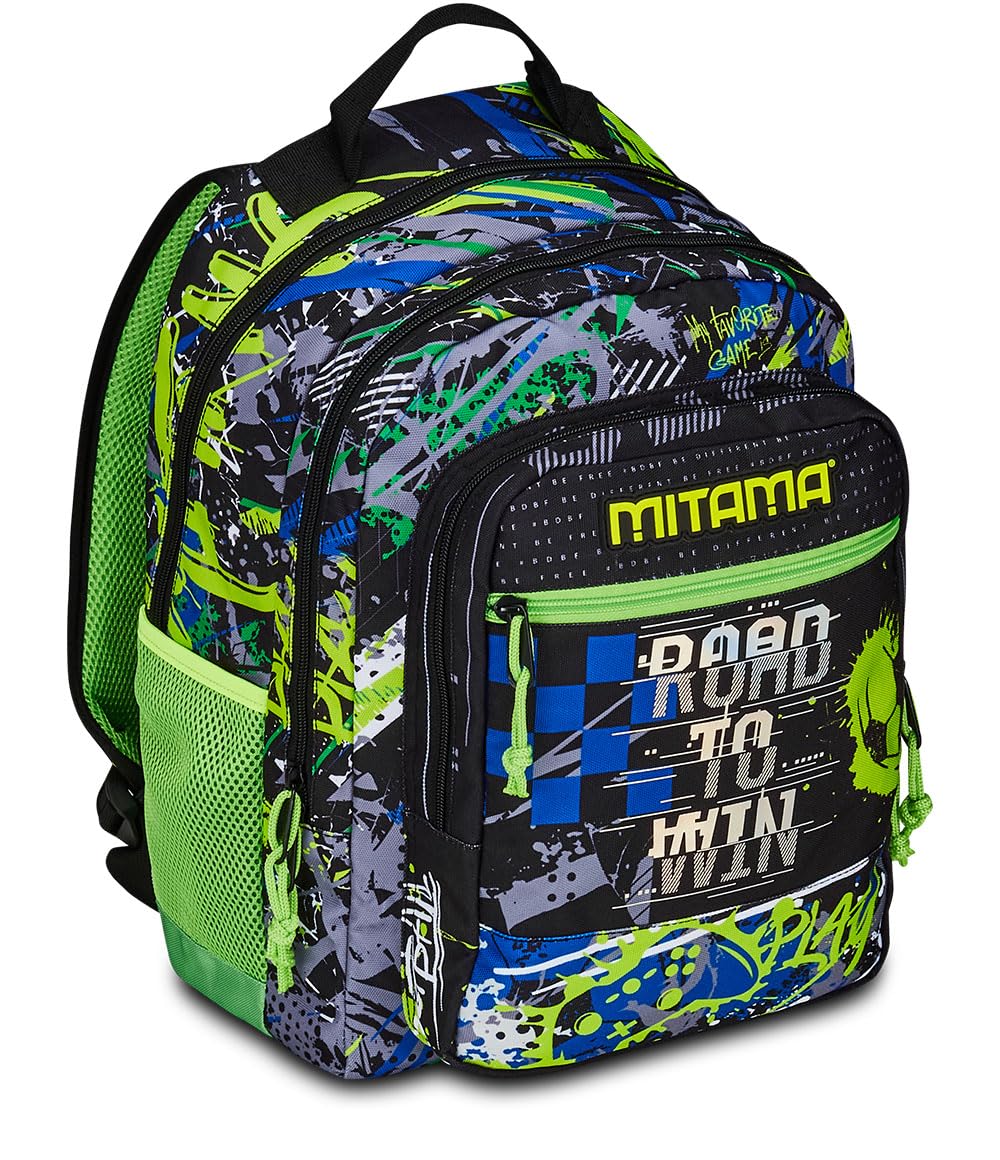 mitama-road-to-win-zaino-scuola-triplo-scomparto-verde-e-nero image 2