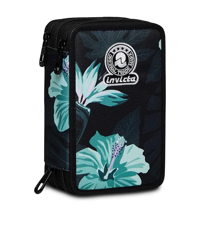 invicta-astuccio-scuola-3-zip-fantasy-hibiscus-nero-a-fiori-triplo-scomparto-com image 1