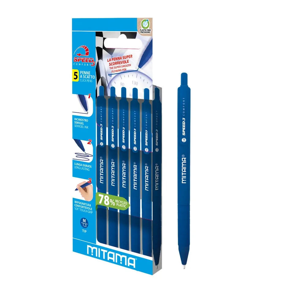 mitama-speed3-penna-a-scatto-semigel-blu-1-0-mm-astuccio-5-pezzi image 1