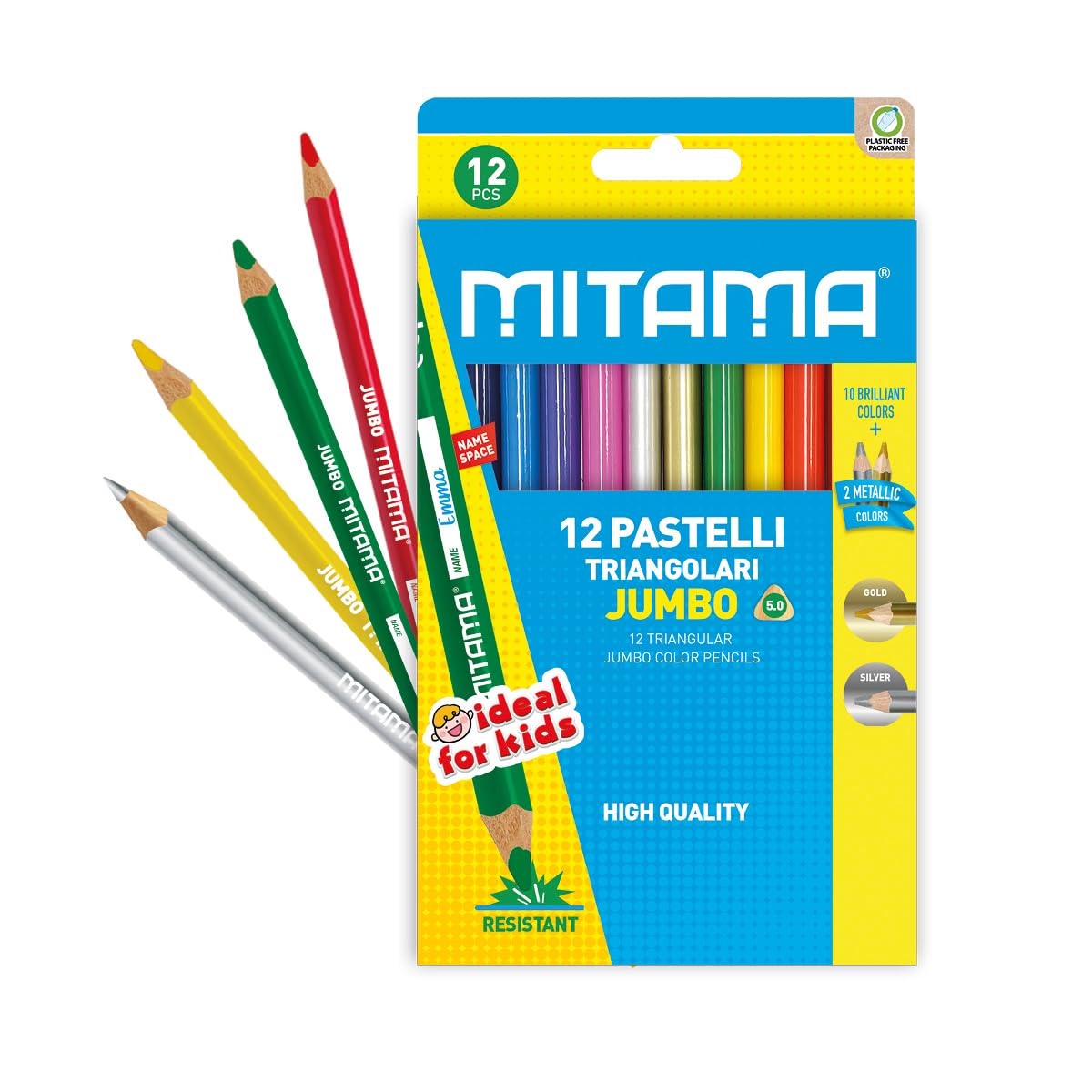 mitama-pastelli-jumbo-triangolari-mina-5-0-mm-12-colori-con-2-metallici image 3