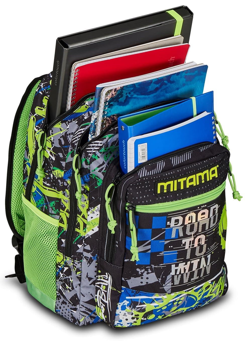 mitama-road-to-win-zaino-scuola-triplo-scomparto-verde-e-nero image 6
