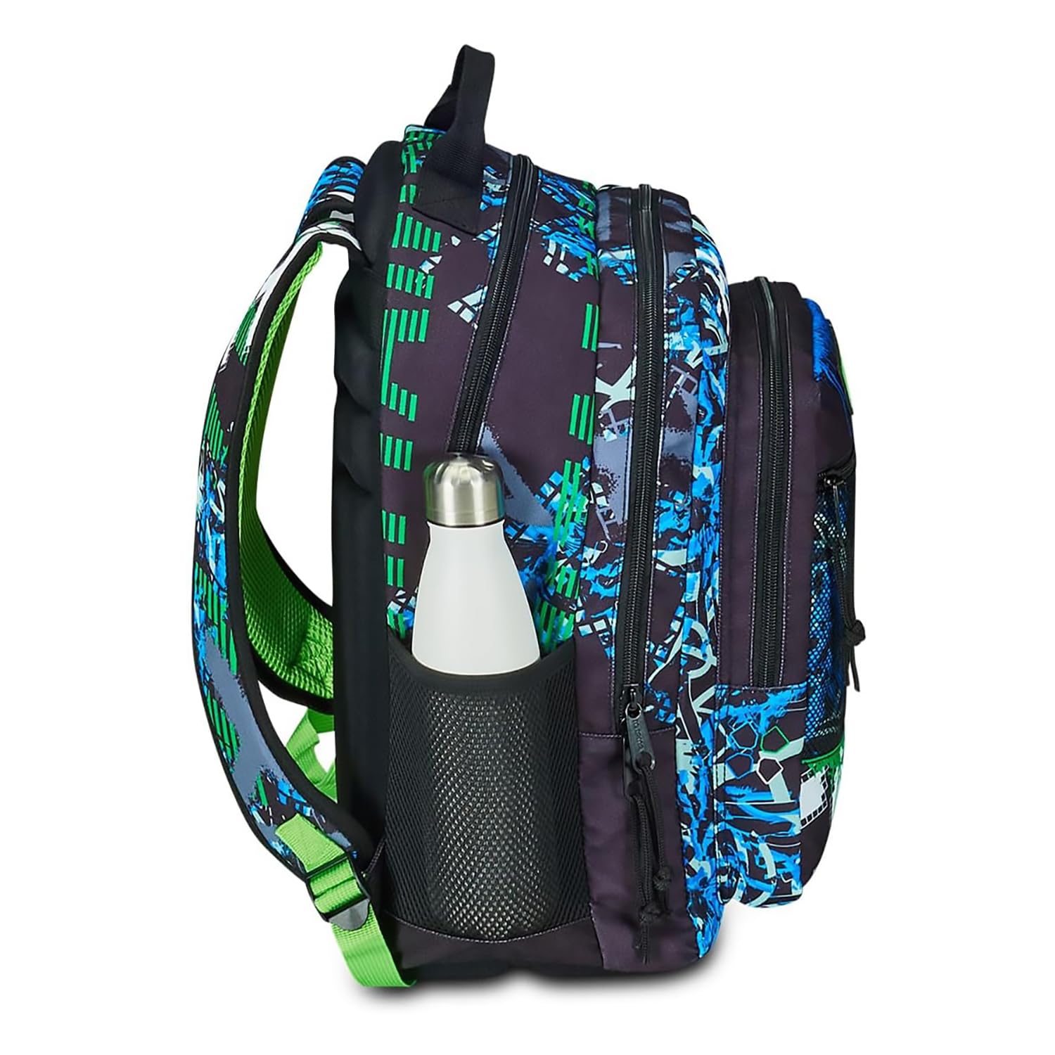 mitama-new-plus-punch-game-zaino-scuola-triplo-scomparto-blu-verde-con-tasca-fro image 2