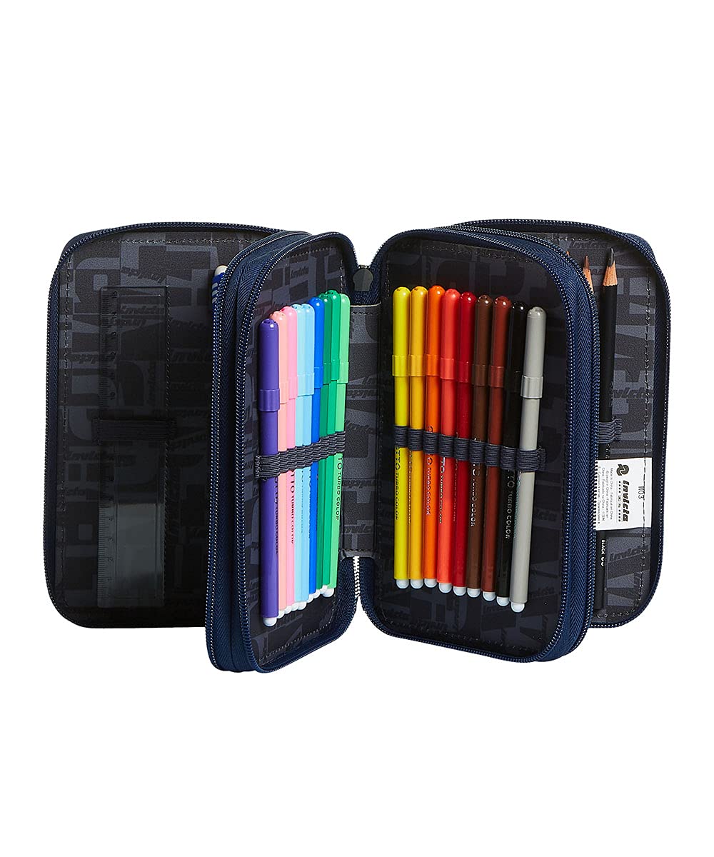 invicta-astuccio-scuola-3-zip-blu-triplo-scomparto-completo image 2