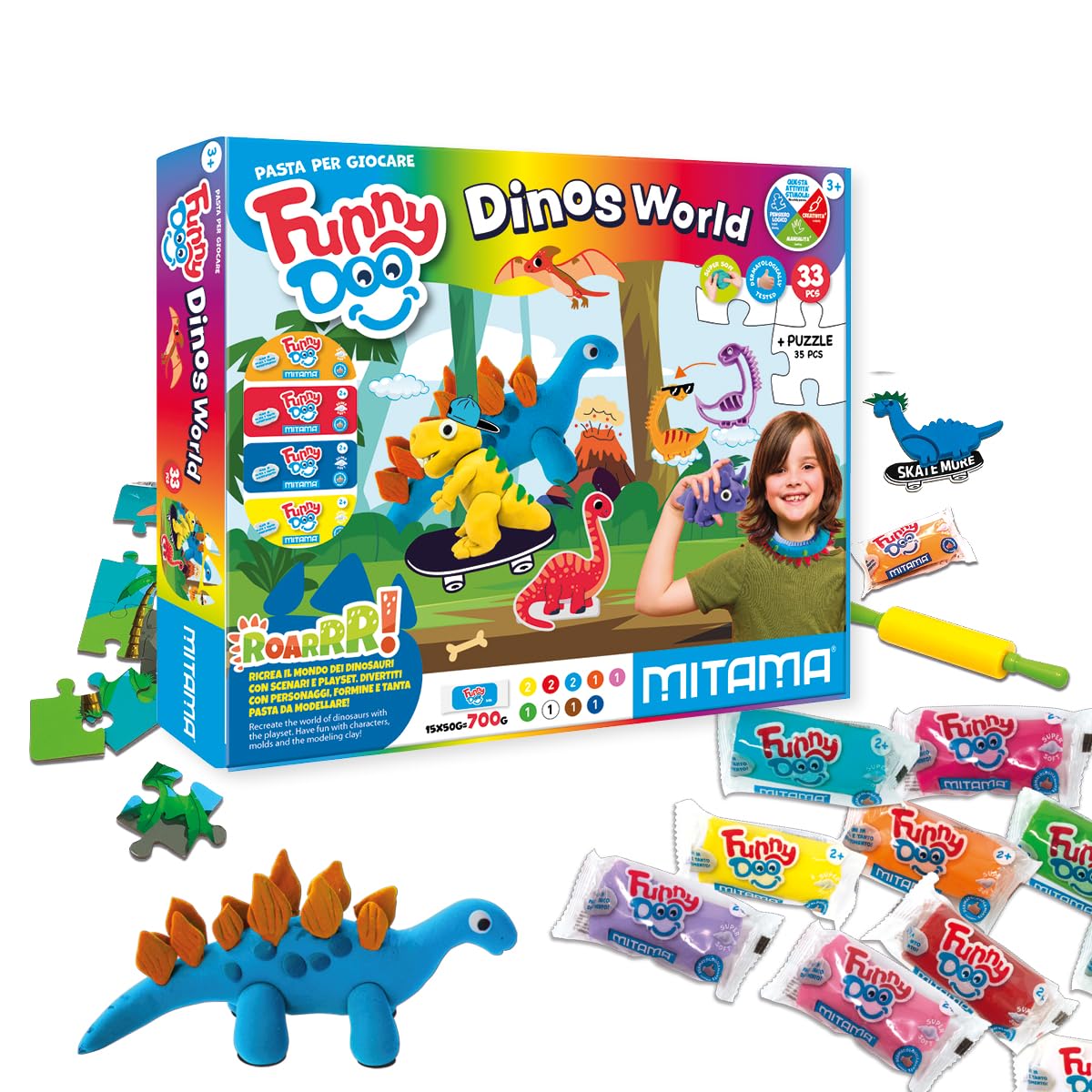 mitama-dinos-world-scatola-gioco-pasta-da-modellare-33-pezzi image 2