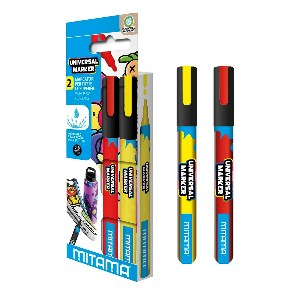 mitama-universal-marker-acrilici-2-8-mm-astuccio-2-pezzi-giallo-e-rosso image 1