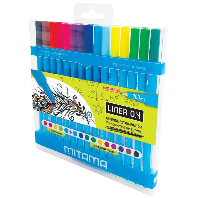 mitama-liner-0-4-fineliner-15-pezzi-colori-assortiti-con-astuccio image 1