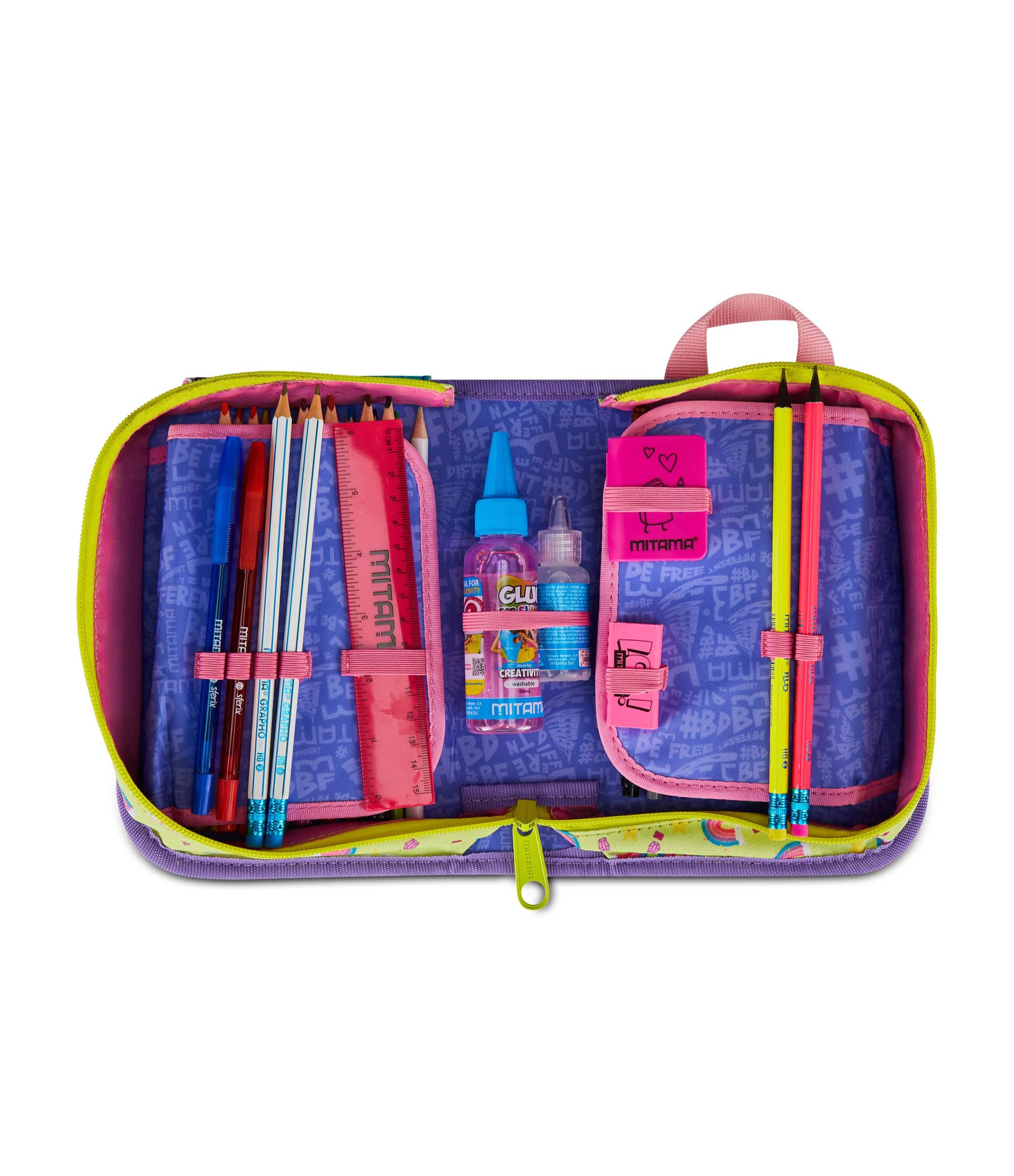 mitama-astuccio-scuola-4-zip-lilla-portapenne-triplo-scomparto-completo image 7