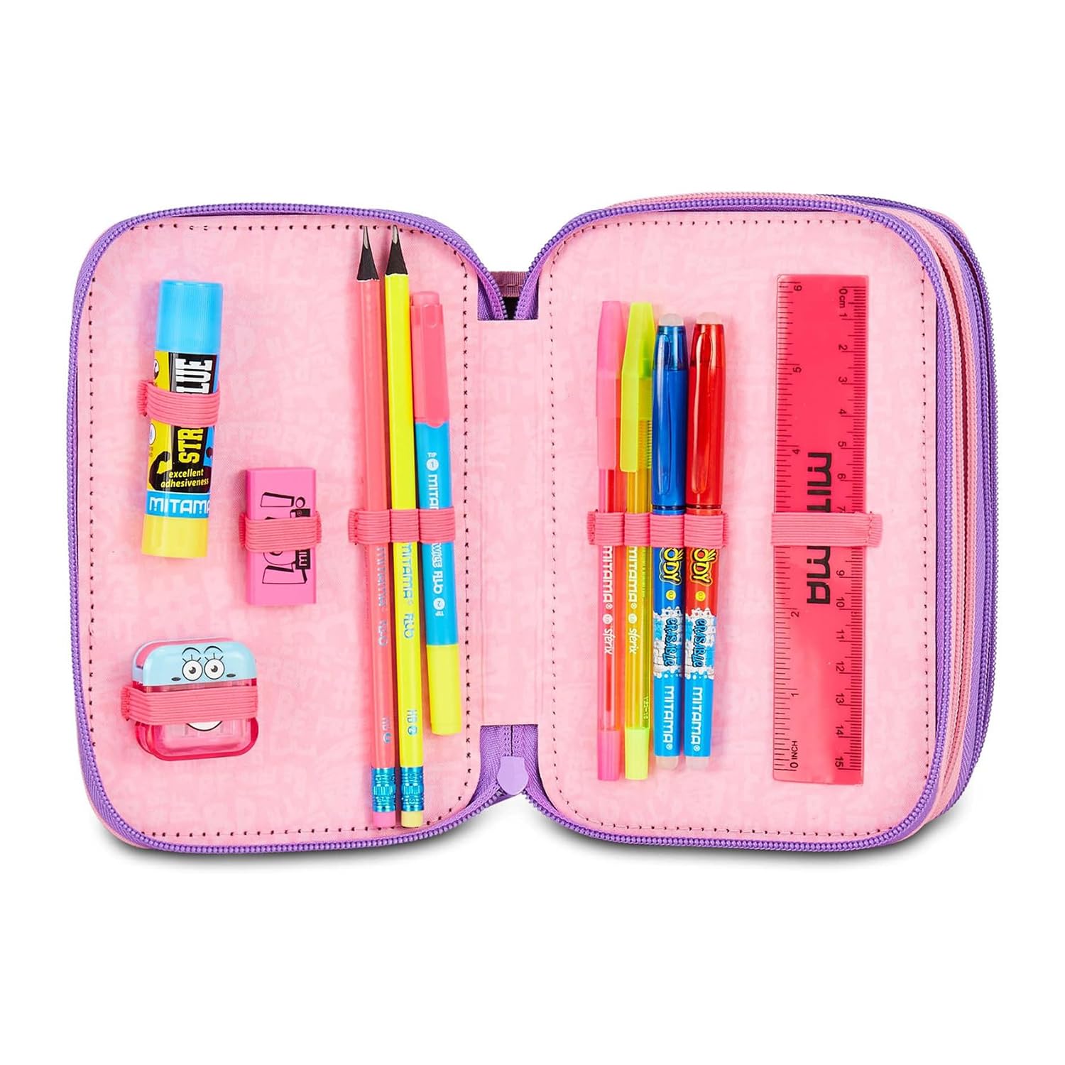 mitama-astuccio-scuola-3-scomparti-love-shine-rosa-completo-47-pezzi image 3