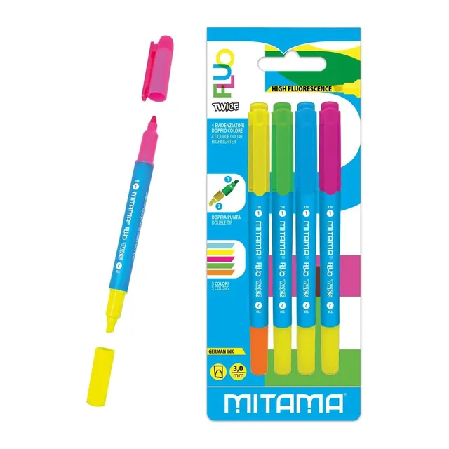 mitama-fluo-twice-evidenziatori-doppia-punta-confezione-4-pezzi-fluo image 1