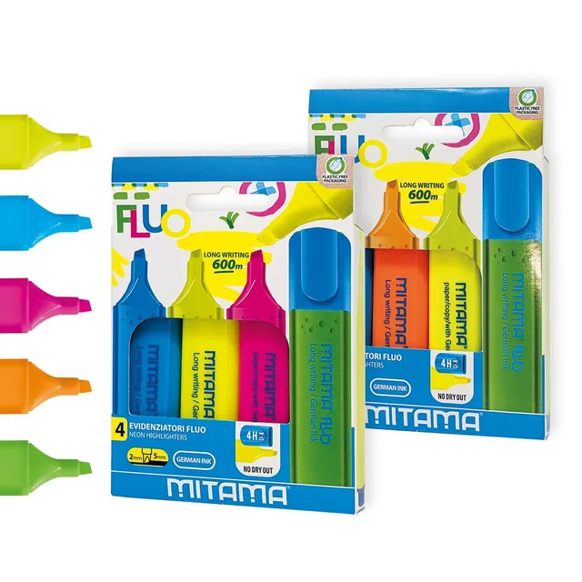 mitama-evidenziatore-fluo-confezione-da-4-colori-con-punta-a-scalpello image 1