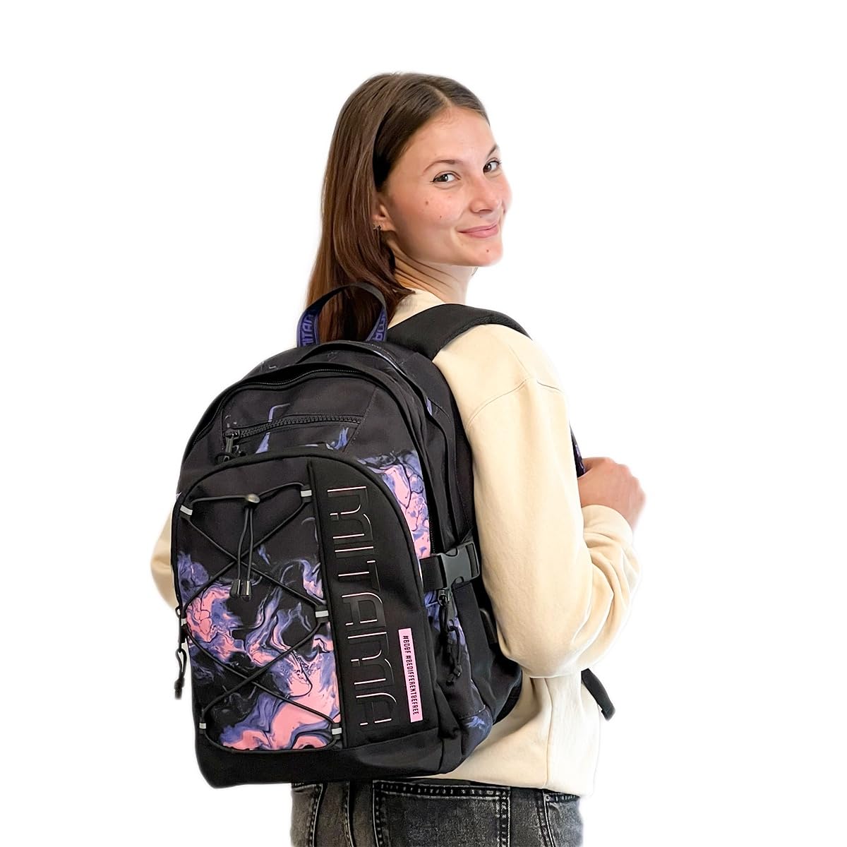 mitama-pink-smoke-zaino-triplo-scomparto-con-tasca-porta-pc-nero-rosa image 3