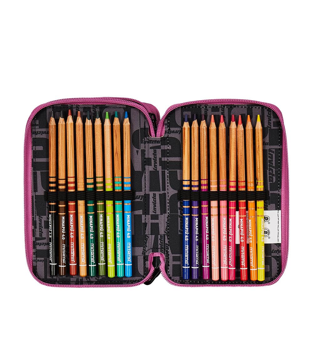 invicta-astuccio-scuola-3-zip-fantasy-rosa-nero-completo-44-pezzi image 4
