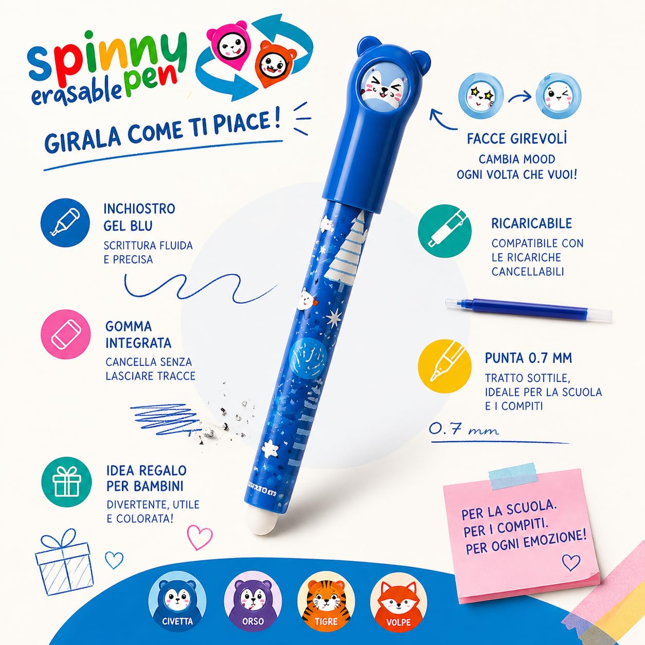 mitama-spinny-pen-set-4-penne-cancellabili-blu-0-7mm-animali image 3
