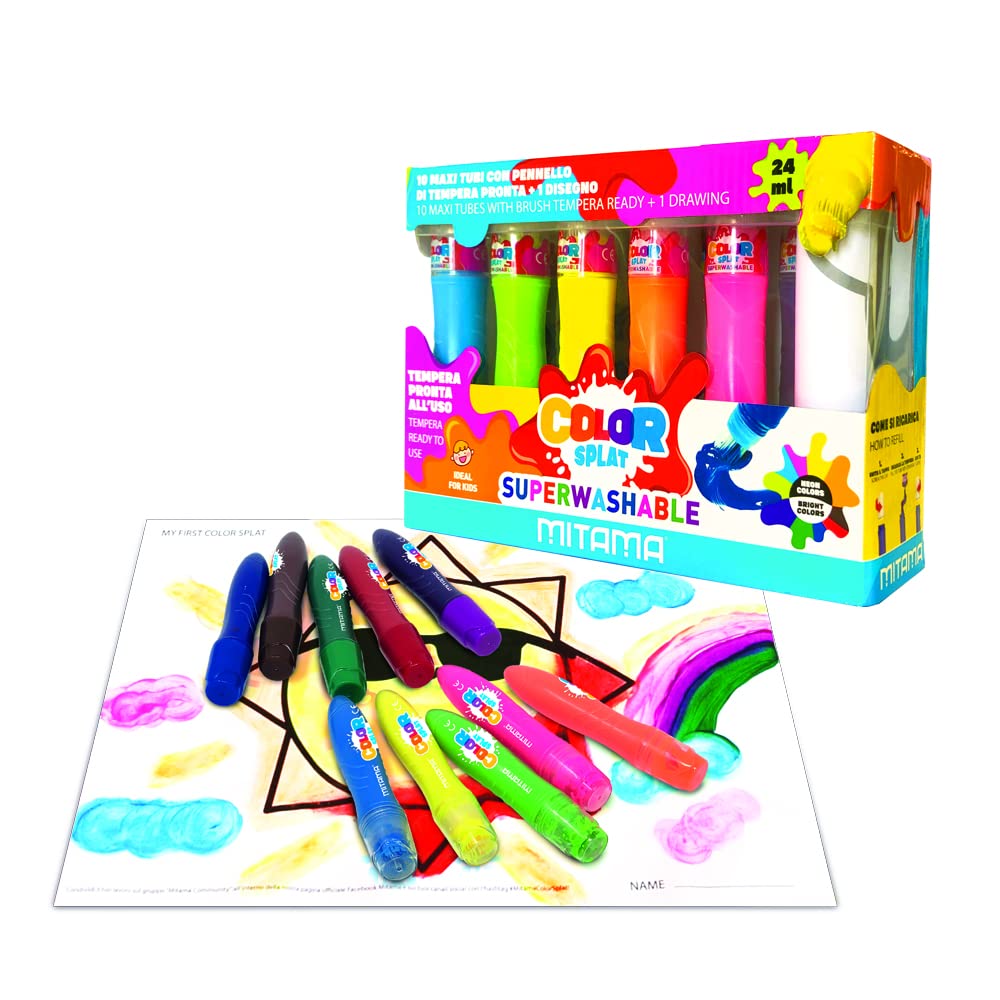 mitama-colorsplat-10-maxi-tubi-tempera-lavabile-24-ml-pennello-e-disegno image 2