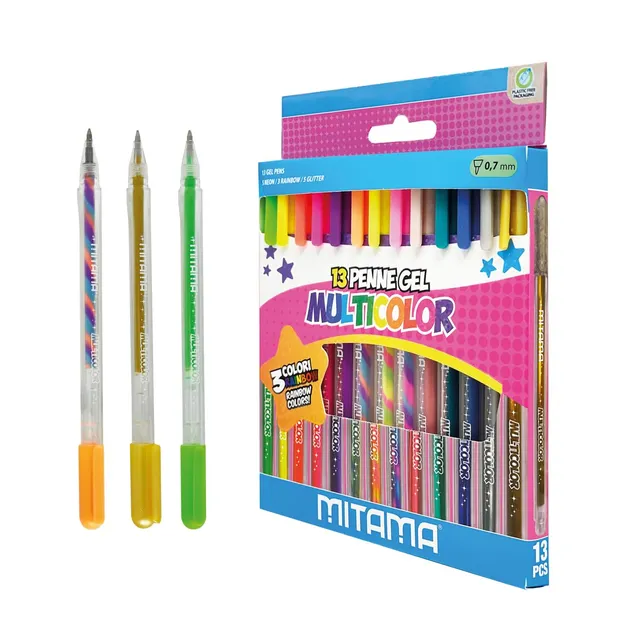 mitama-penne-gel-glitter-fluo-rainbow-13-pezzi-punta-1-mm image 1
