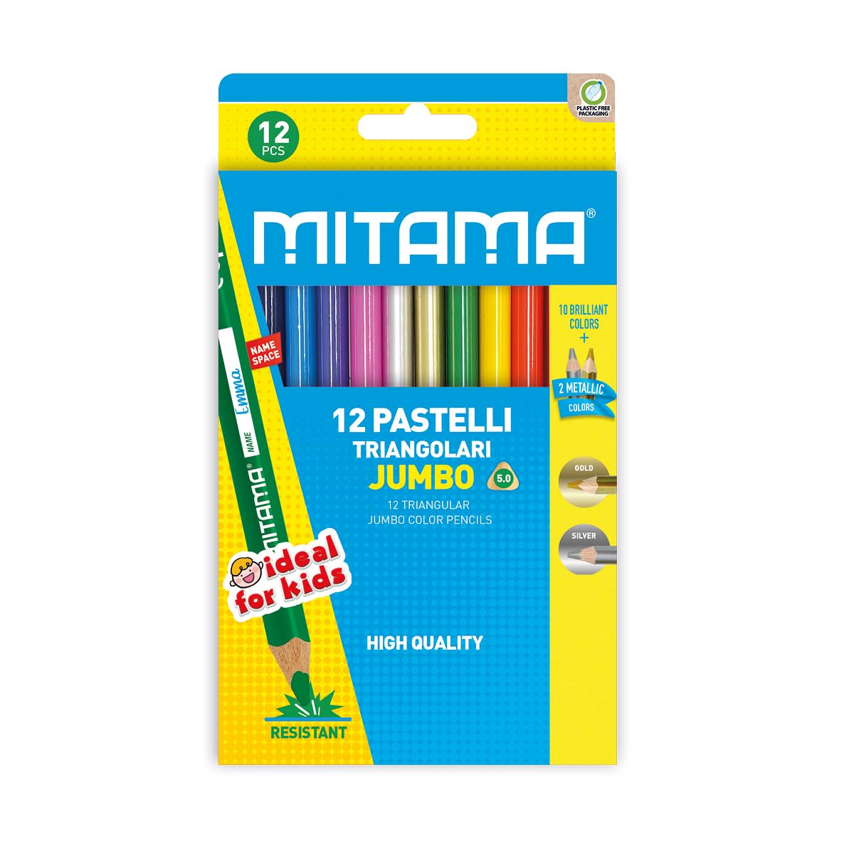 mitama-pastelli-jumbo-triangolari-mina-5-0-mm-12-colori-con-2-metallici image 2