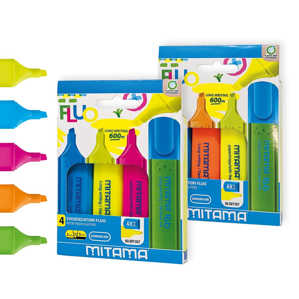 mitama-evidenziatore-fluo-confezione-da-4-colori-con-punta-a-scalpello image 1