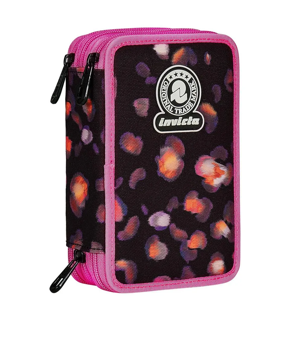 invicta-astuccio-scuola-3-zip-fantasy-rosa-nero-completo-44-pezzi image 1