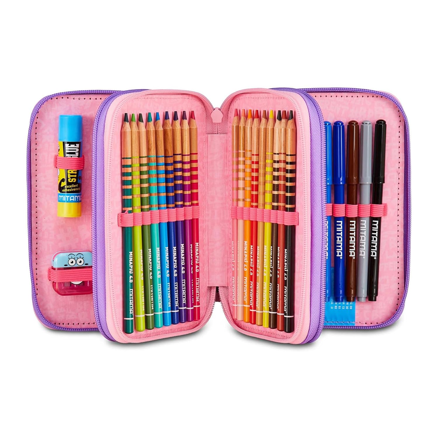 mitama-astuccio-scuola-3-scomparti-love-shine-rosa-completo-47-pezzi image 2