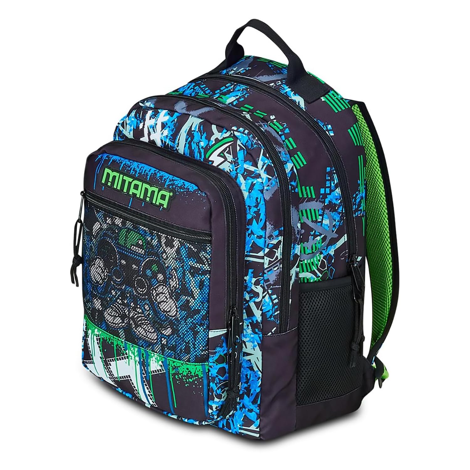 mitama-new-plus-punch-game-zaino-scuola-triplo-scomparto-blu-verde-con-tasca-fro image 4