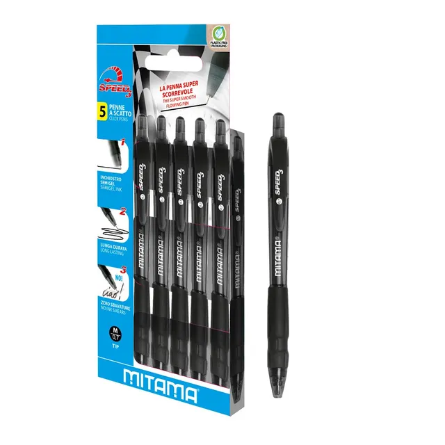 mitama-speed3-penna-a-scatto-semigel-0-7-nera-astuccio-5-pezzi image 1
