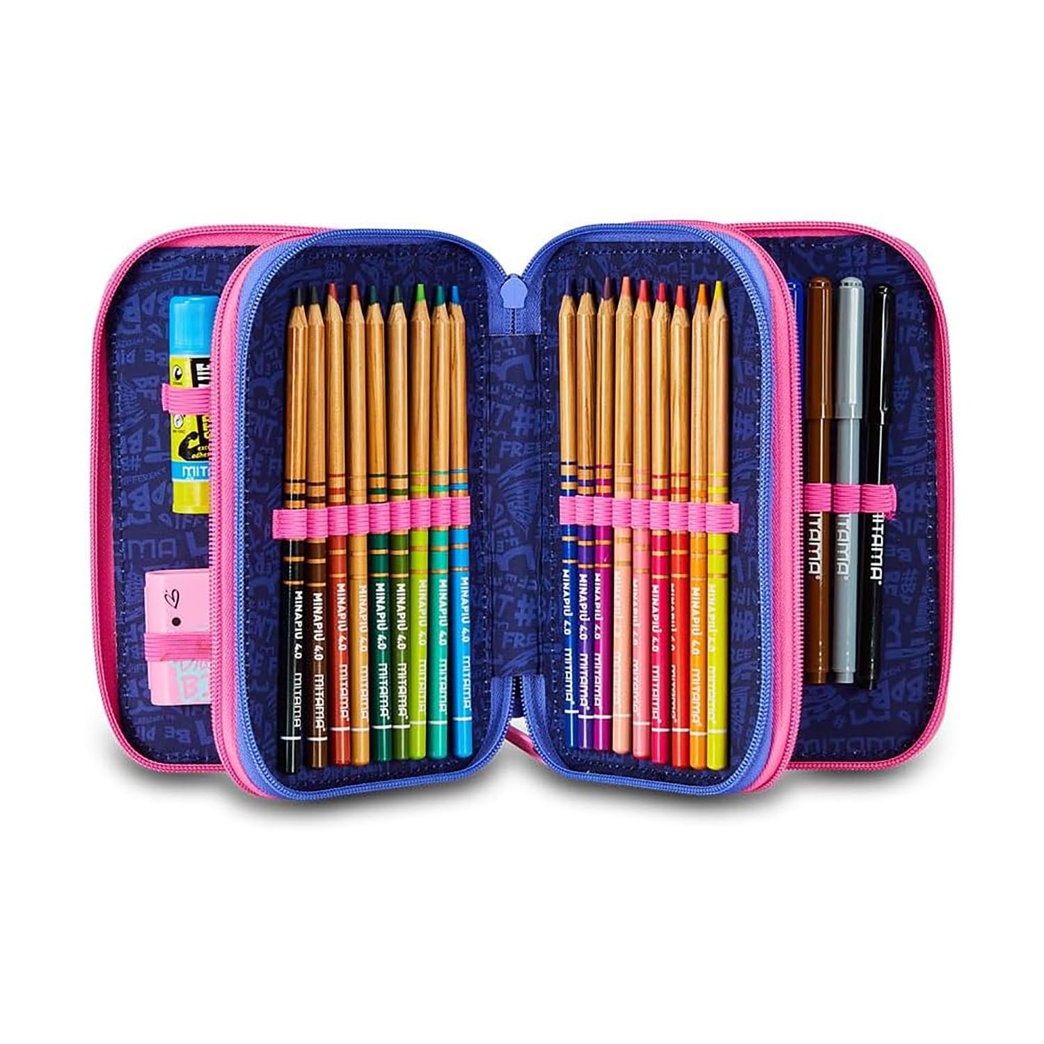 mitama-astuccio-scuola-3-scomparti-triplo-magic-pink-47-pz-completo image 2