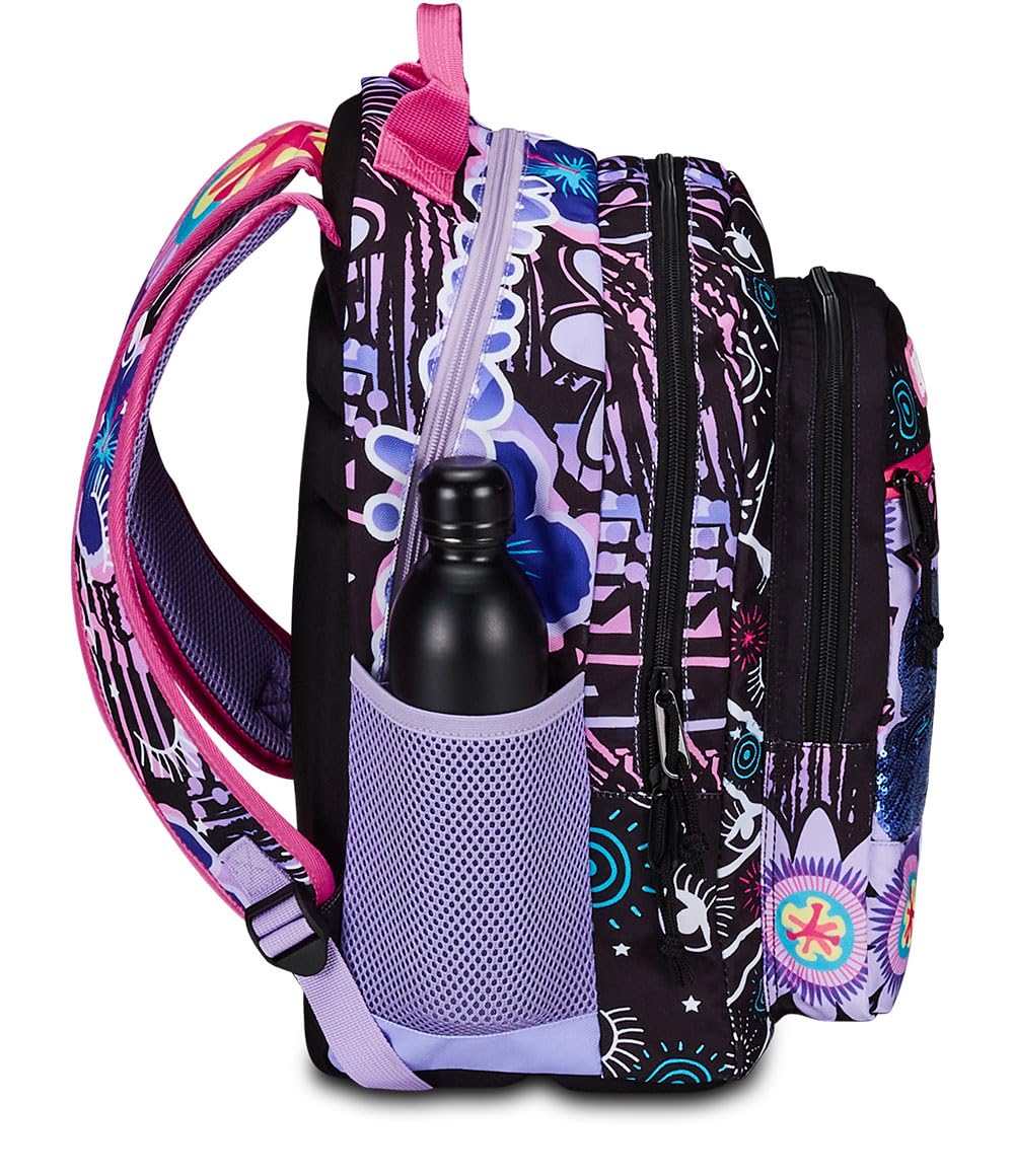 mitama-flower-fashion-zaino-triplo-scomparto-viola-nero-scuola-elementare image 6