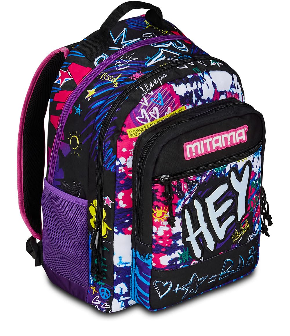 mitama-hey-dye-zaino-triplo-scomparto-rosa-e-nero-scuola-elementare image 1