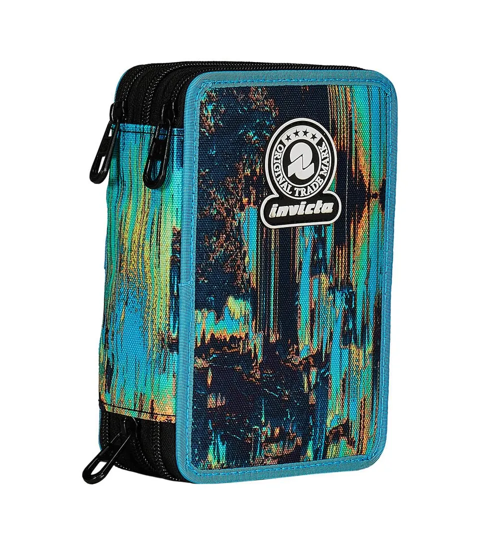 invicta-astuccio-scuola-3-zip-fantasy-blu-nero-44-pezzi image 1
