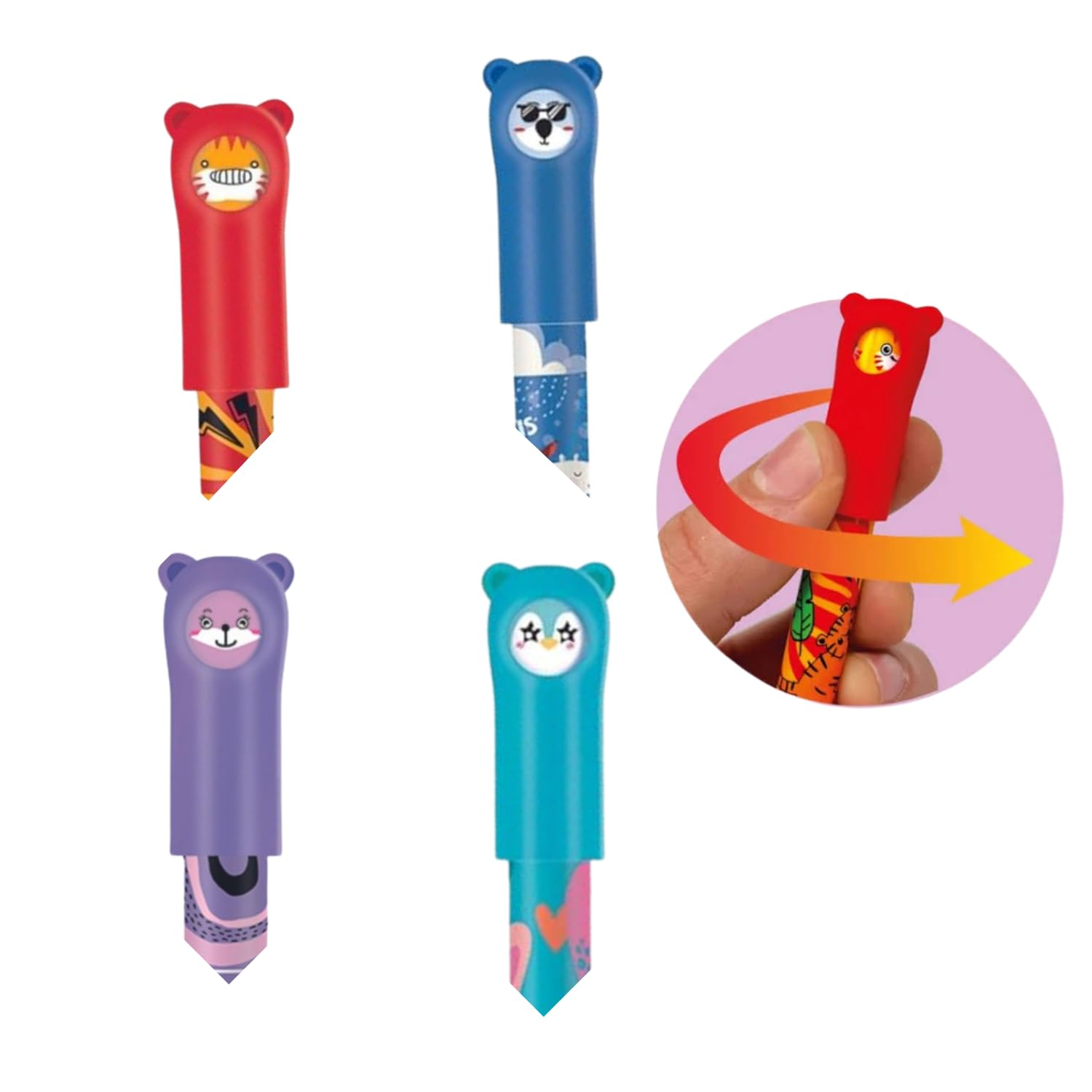 mitama-spinny-pen-set-4-penne-cancellabili-blu-0-7mm-animali image 5