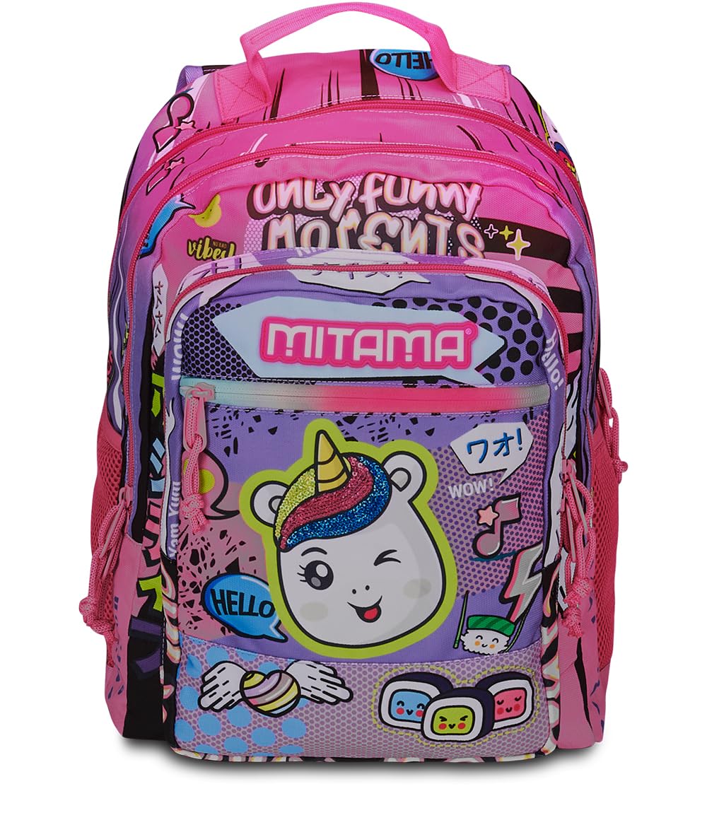 mitama-only-funny-moments-zaino-triplo-scomparto-viola-e-nero-scuola-elementare image 3