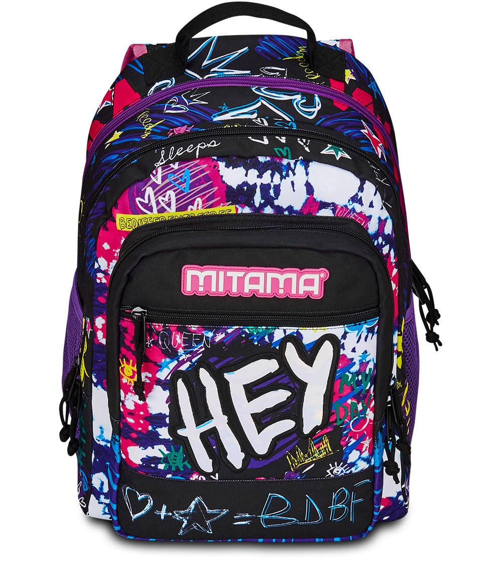 mitama-hey-dye-zaino-triplo-scomparto-rosa-e-nero-scuola-elementare image 2