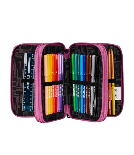 invicta-astuccio-scuola-3-zip-fantasy-rosa-nero-completo-44-pezzi image 8