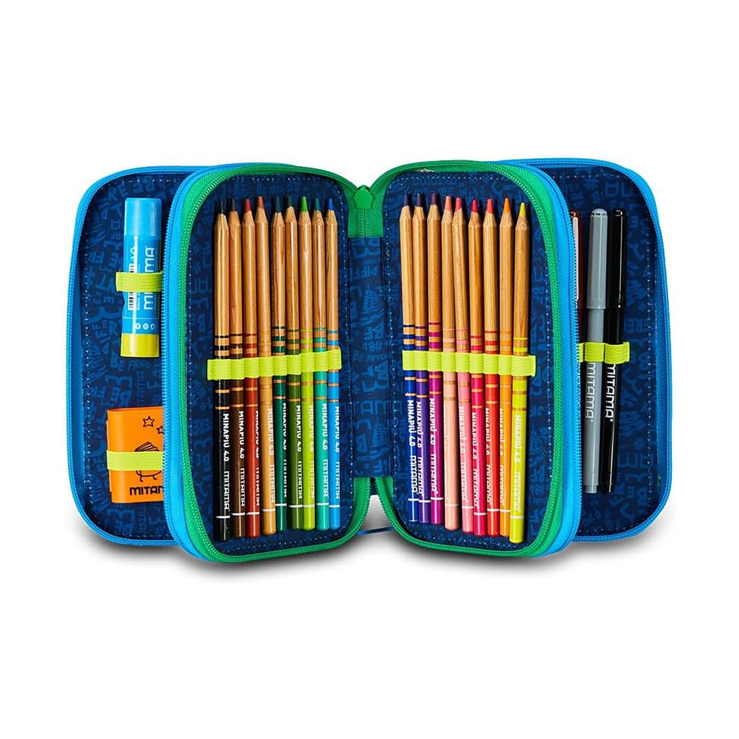 mitama-fluo-rex-astuccio-scuola-3-scomparti-47-pz-dinosauro-completo image 2