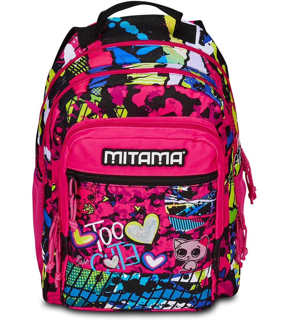 mitama-new-plus-zaino-triplo-scomparto-too-cute-rosa-e-nero-scuola-elementare image 2