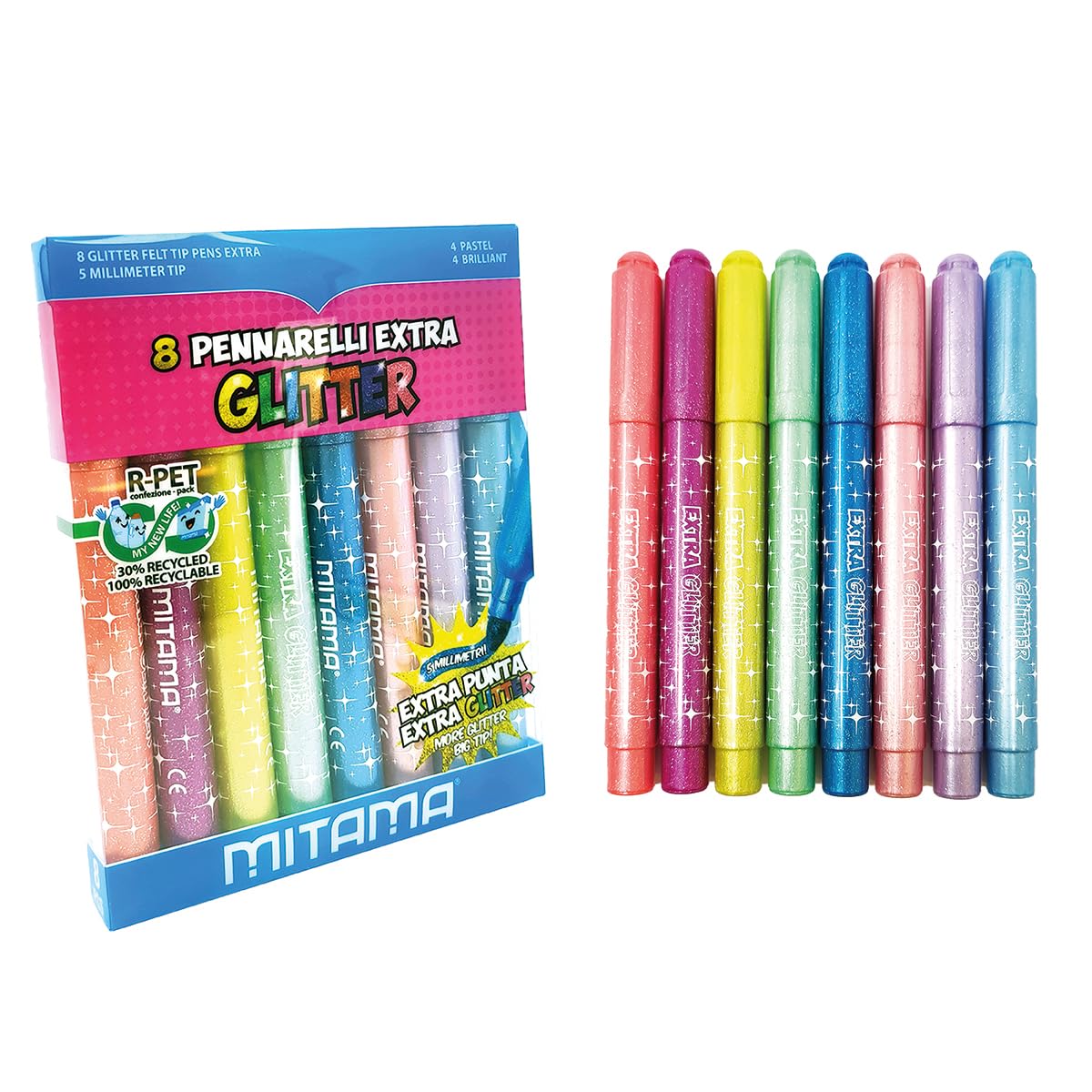 mitama-pennarelli-jumbo-glitter-8-pz-4-pastel-4-brilliant-in-pet-box image 2