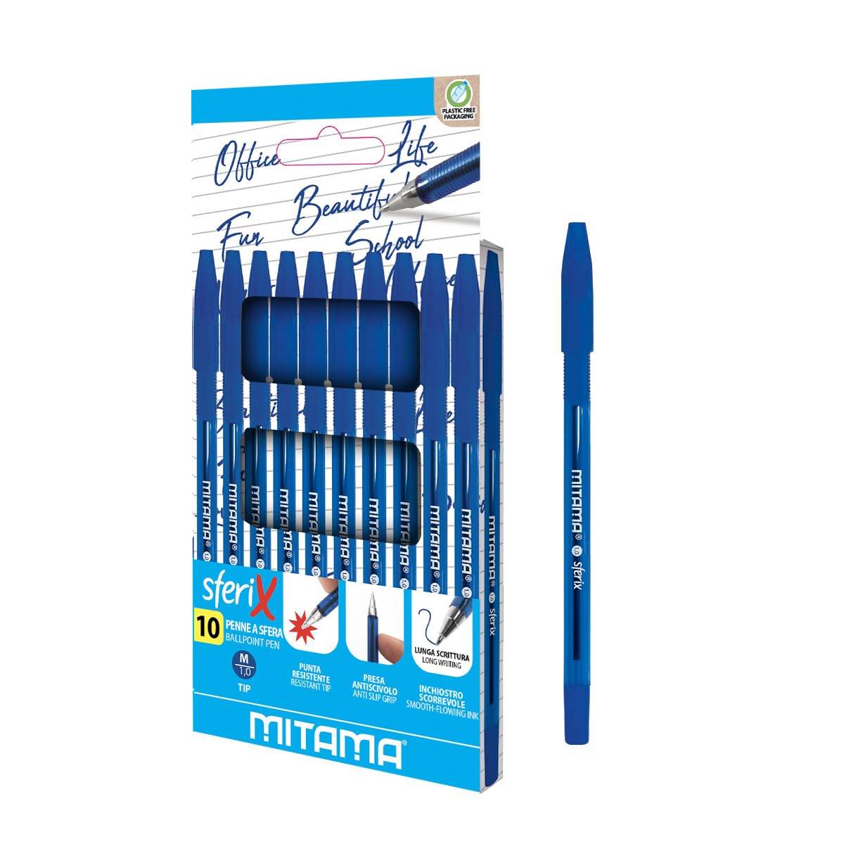 mitama-sferix-penna-a-sfera-blu-1-0-mm-confezione-da-10-pezzi image 1