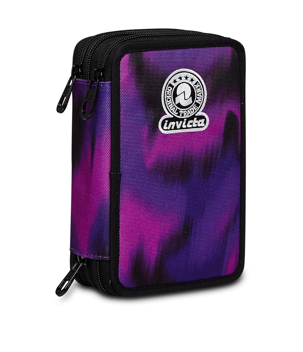 invicta-astuccio-scuola-3-zip-fantasy-viola-triplo-scomparto-completo-44-pezzi image 1